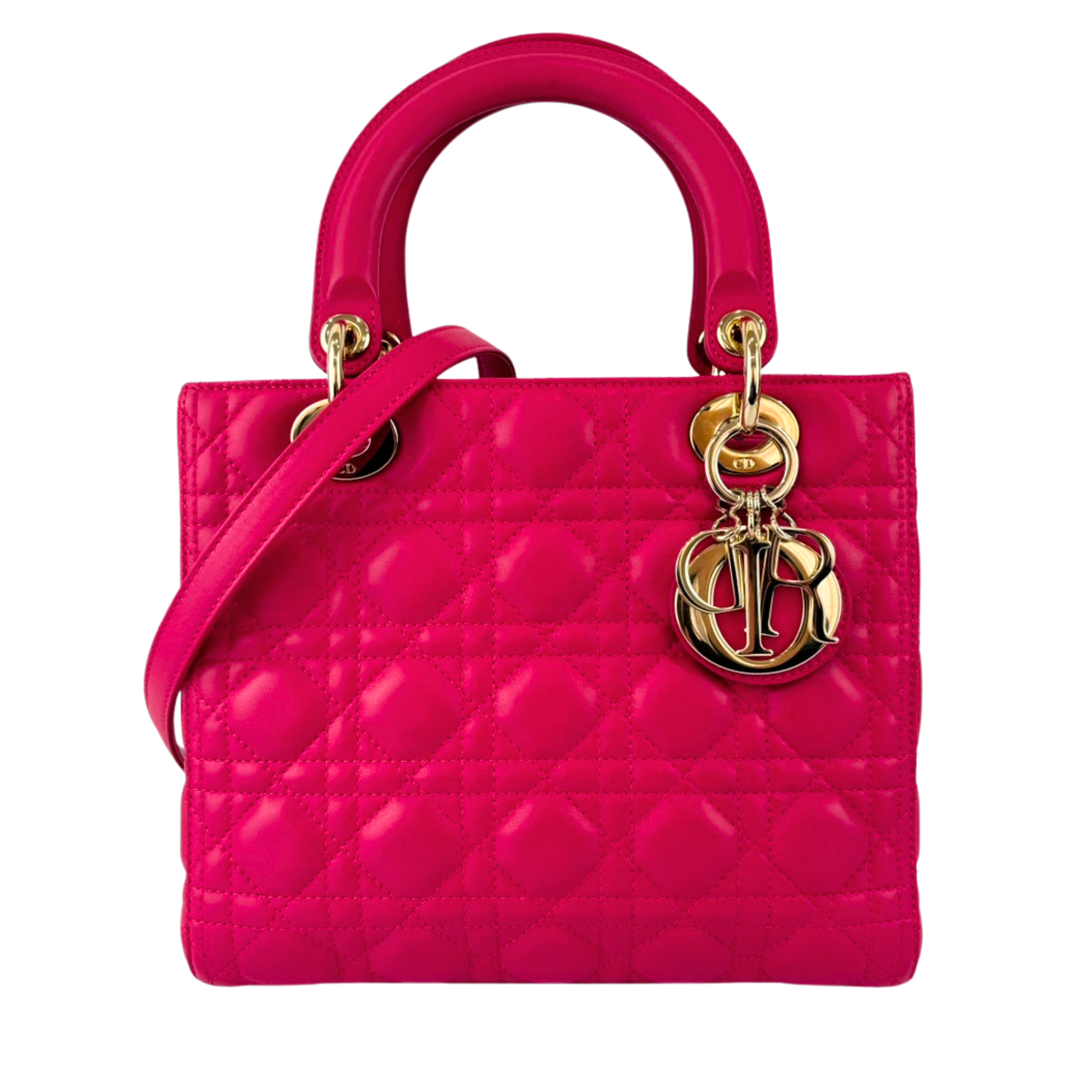 Lady Dior Medium Fuchsia Pink Cannage Lambskin GHW