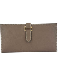 Béarn Soufflet Long Wallet Chèvre Mysore Etoupe GHW