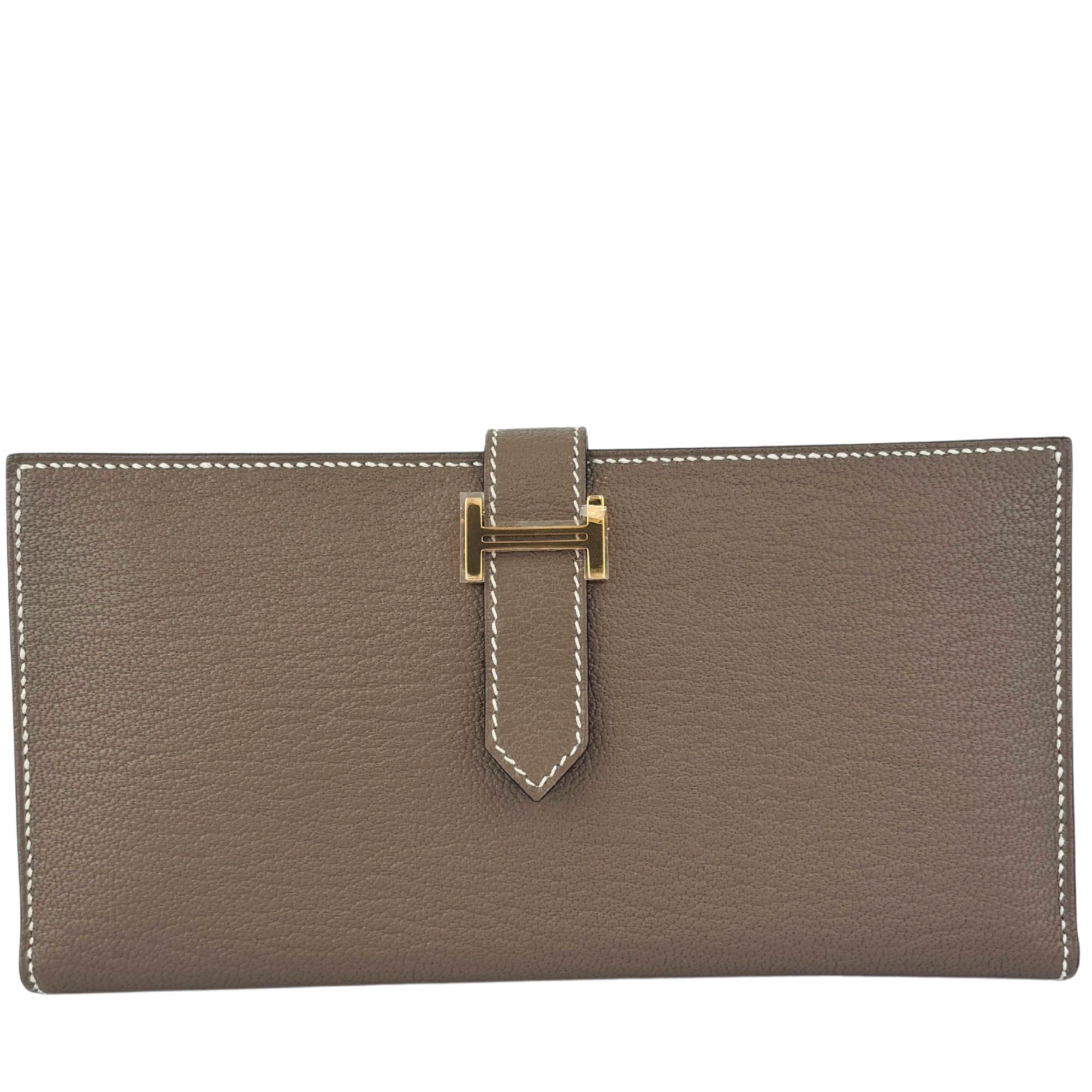 Béarn Soufflet Long Wallet Chèvre Mysore Etoupe GHW