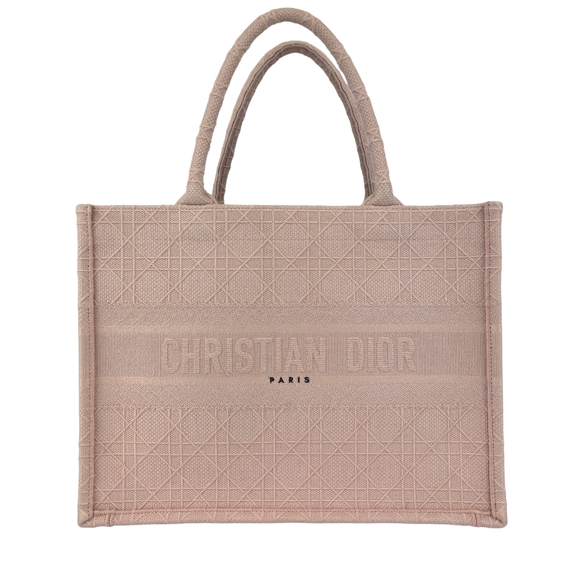 Medium Book Tote Pink Cannage Embroidered