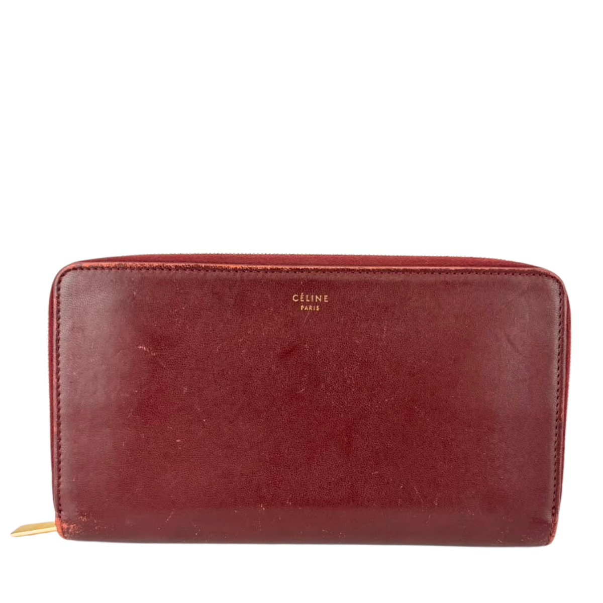 Large Zipped Multifunction Wallet in Burgundy Smooth Calfskin