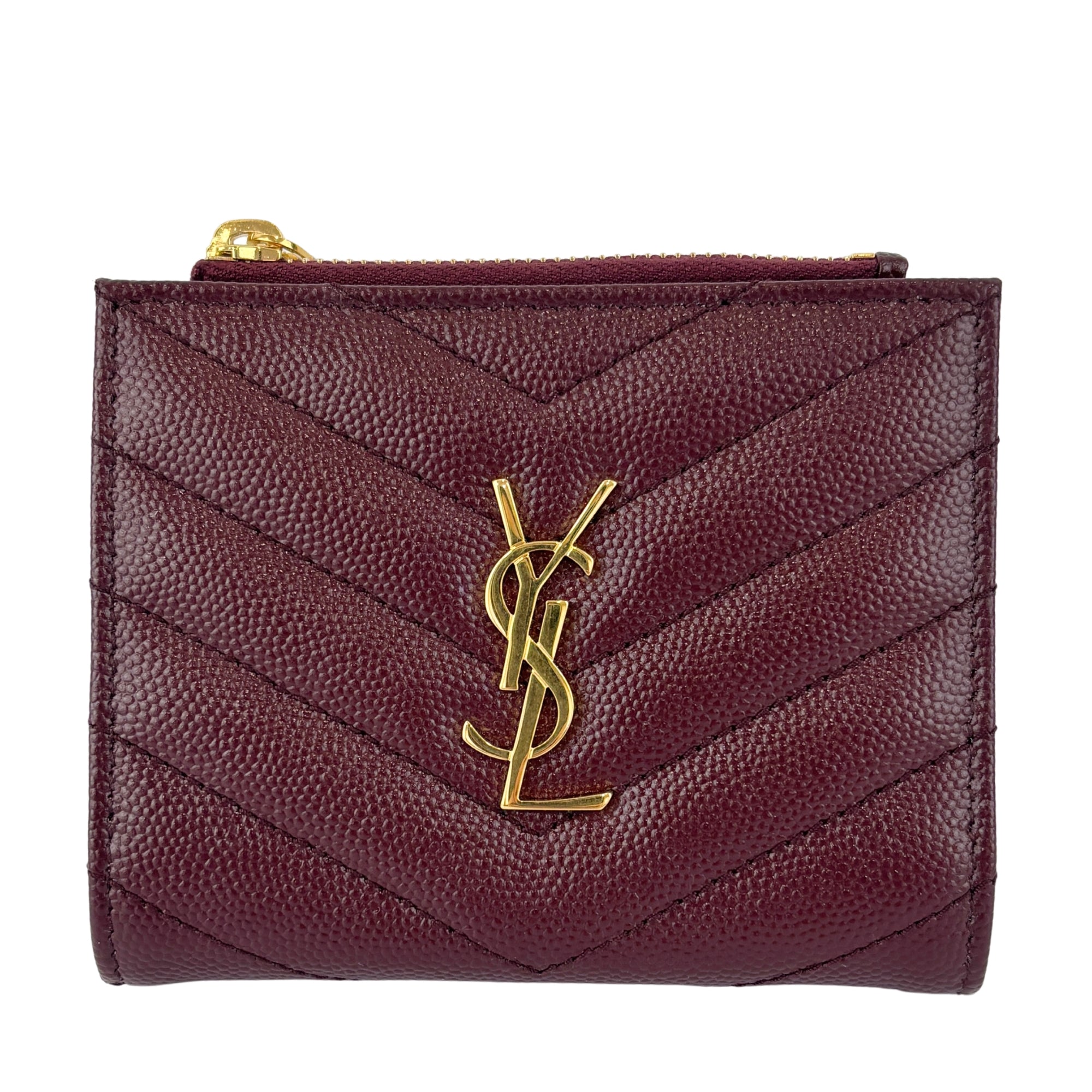 Cassandre Matelassé Bi-Fold Wallet Burgundy Grain de Poudre