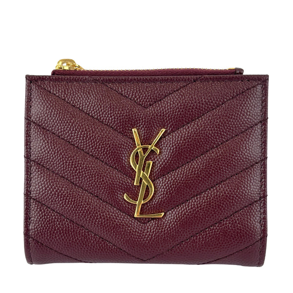 Cassandre Matelassé Bi-Fold Wallet Burgundy Grain de Poudre
