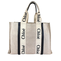 Woody Large Linen Tote Bag Beige/Black