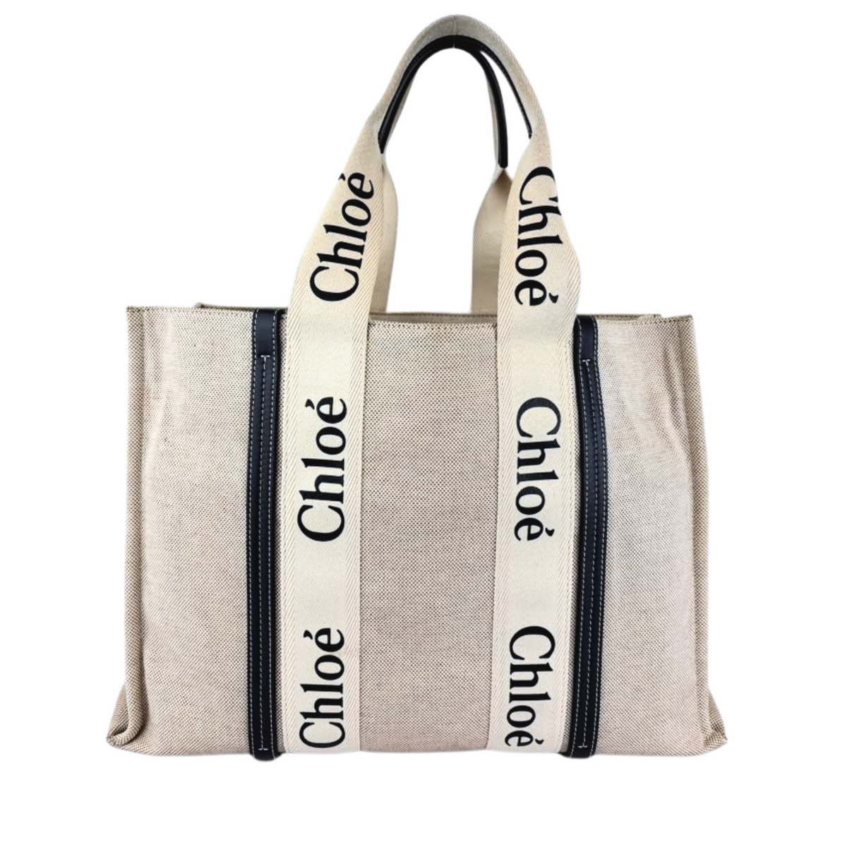Woody Large Linen Tote Bag Beige/Black