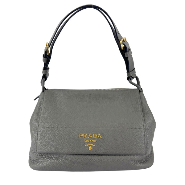 1BD052 Vitello Daino Leather Shoulder Bag Marmo Grey