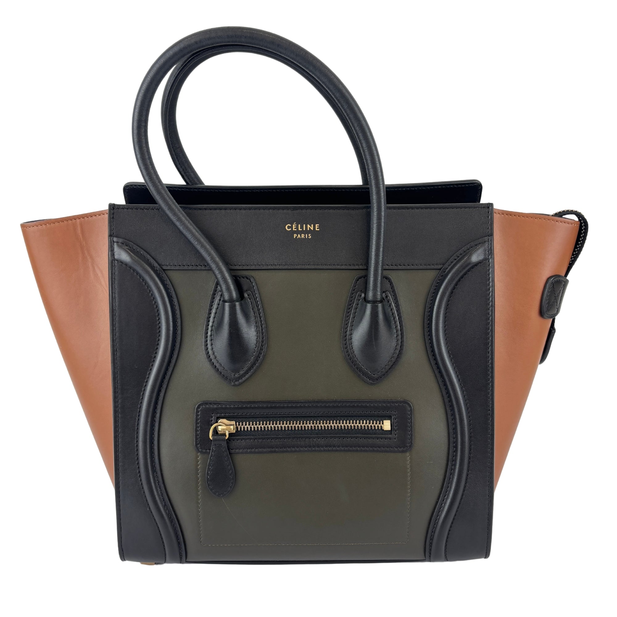 Micro Luggage Smooth Calfskin Tricolor Black / Caramel / Khaki