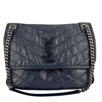 Niki Medium Shoulder Bag Dark Navy Crinkled Leather