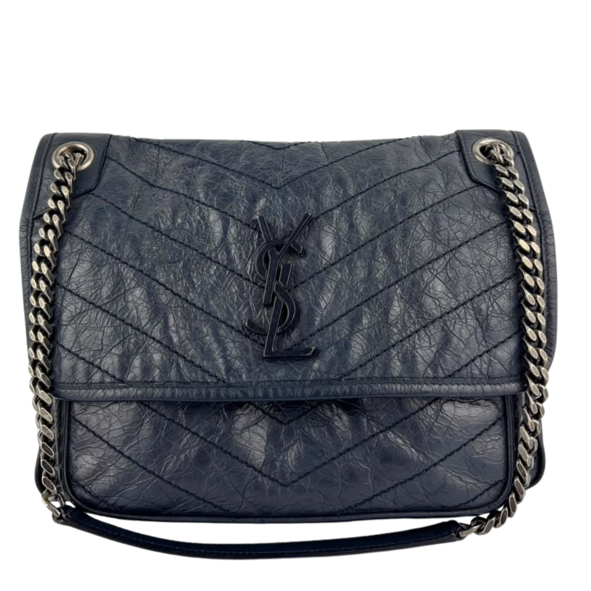 Niki Medium Shoulder Bag Dark Navy Crinkled Leather