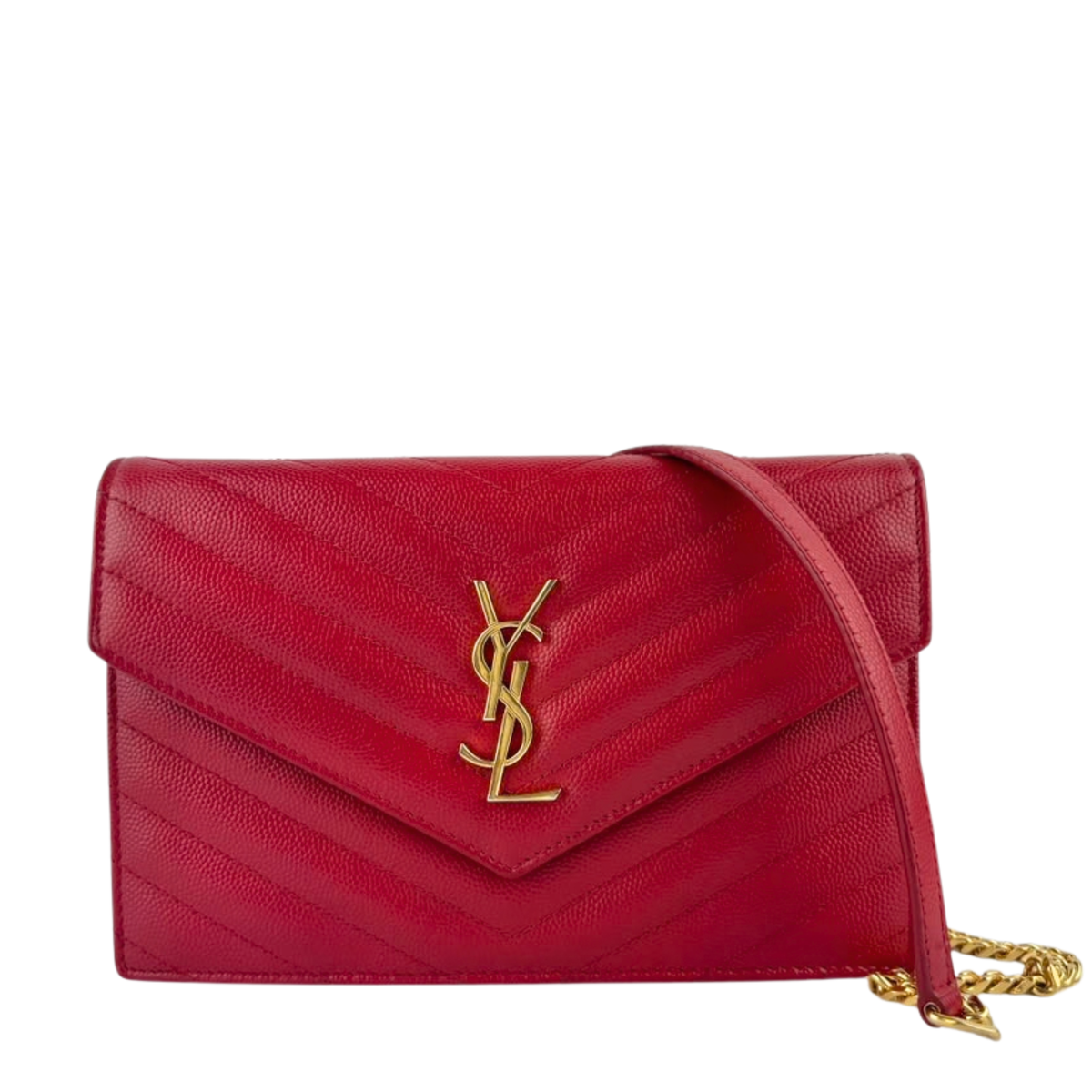 Cassandre Envelope Chain Wallet Red Matelassé Leather GHW