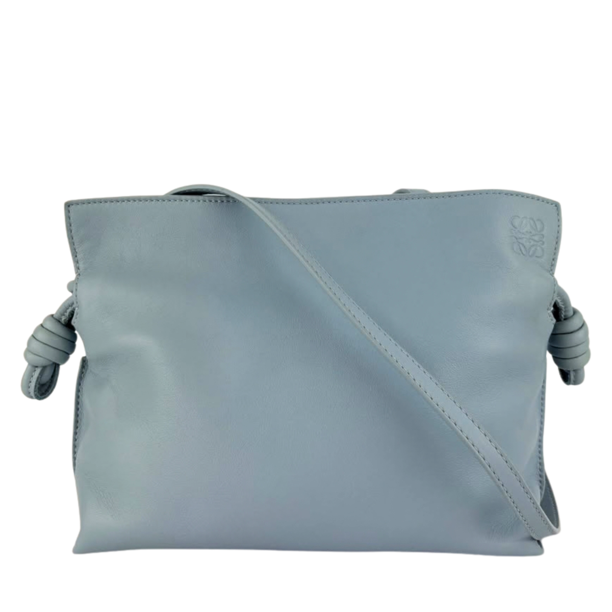 Mini Flamenco Knot Clutch Dusty Blue Calfskin