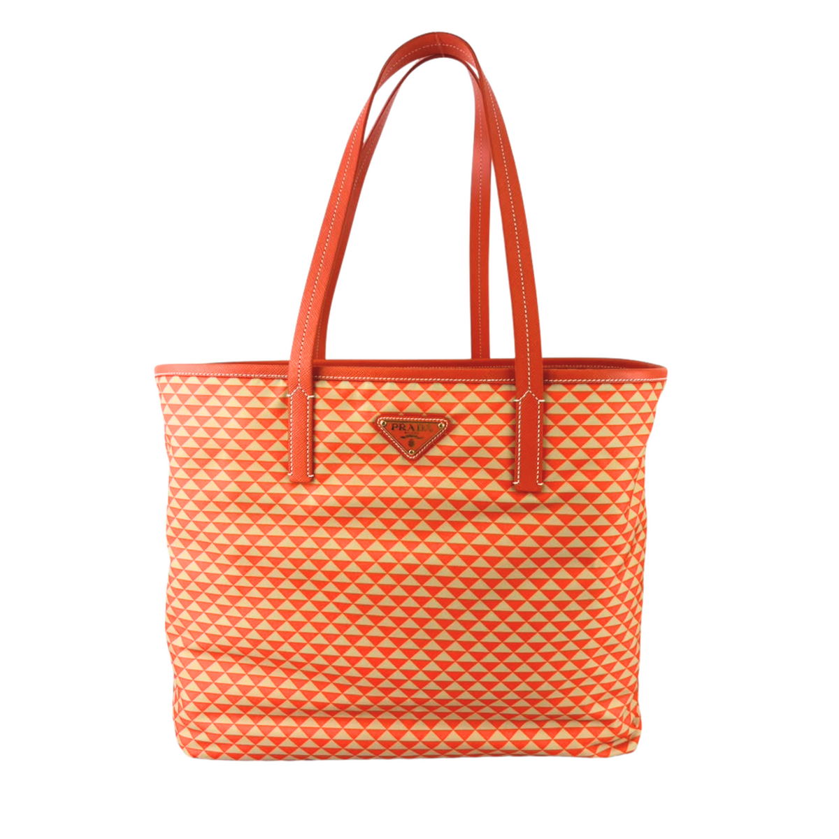 1BG552 Re-Nylon Saffiano Triangolo Symbole Shopping Tote Orange