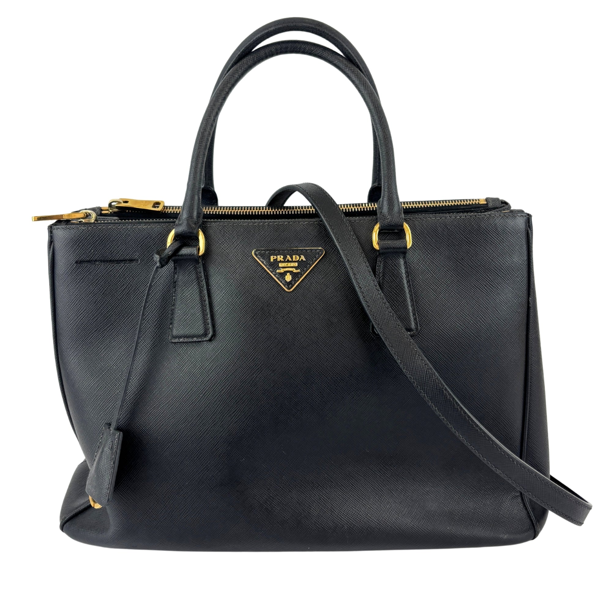 BN2274 Medium Double Zip Tote in Black Saffiano Lux Leather