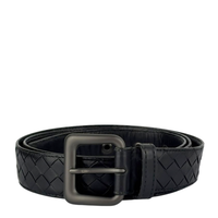 Intrecciato Leather Belt 32mm in Black Size 105cm