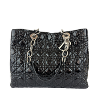 Large Patent Cannage Lady Dior Soft Shopping Tote Black SHW