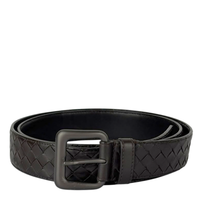 Intrecciato Leather Belt 32mm in Dark Brown Size 105cm