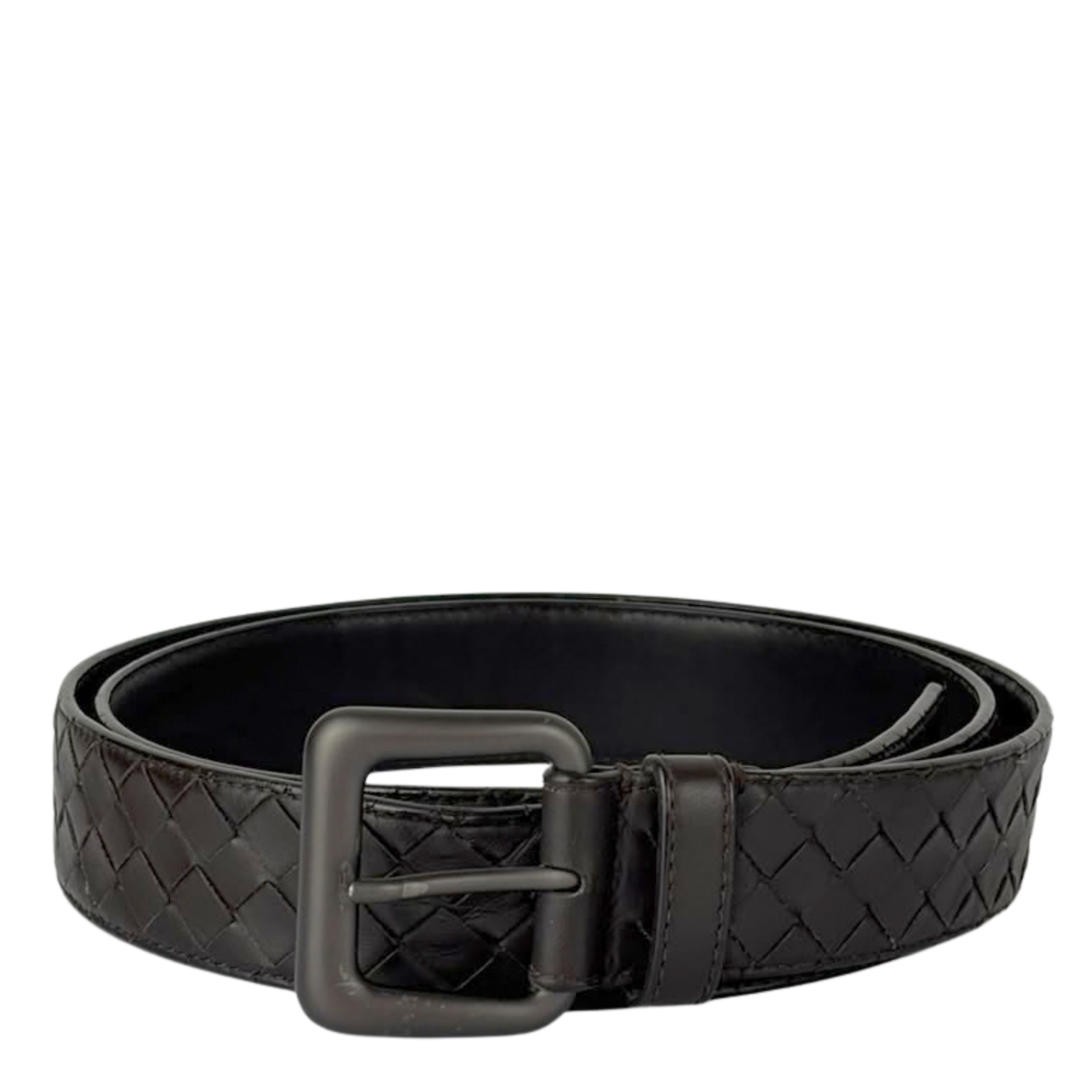 Intrecciato Leather Belt 32mm in Dark Brown Size 105cm