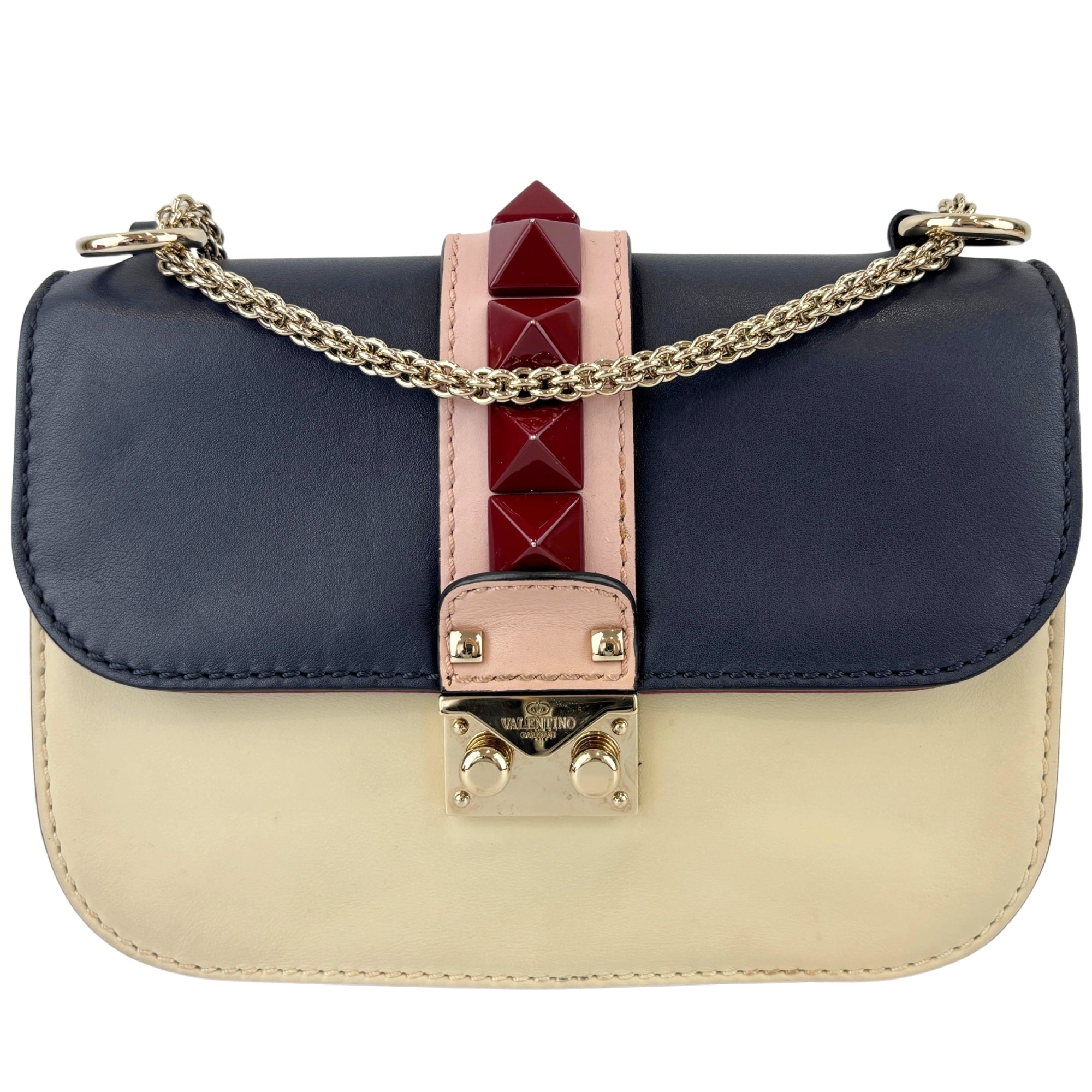 Small Glam Lock Flap Bag in Tricolour Leather