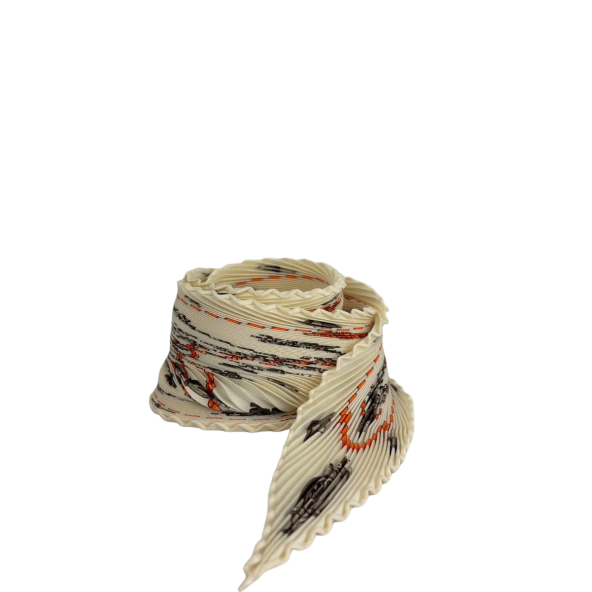 Cream White Multicolor Printed Silk Plisse Scarf 90cm