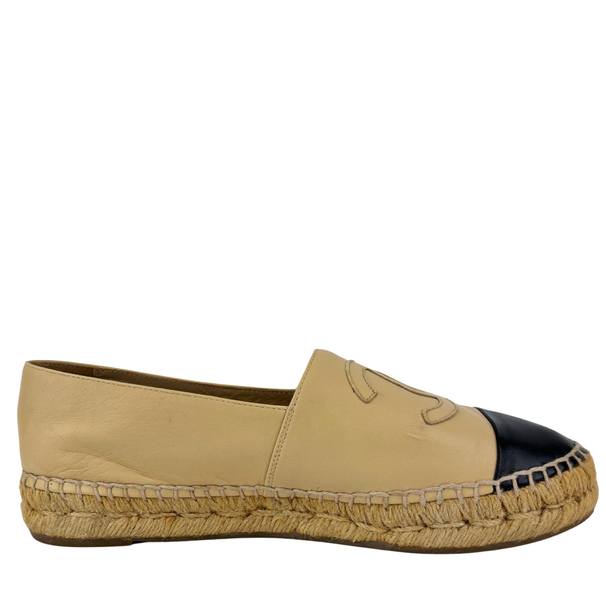 Beige / Black Lambskin Espadrilles Size 39