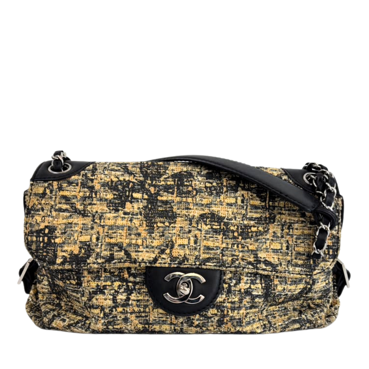 Watercolor Clover Painted Tweed Belted CC Medium Flap Bag SHW