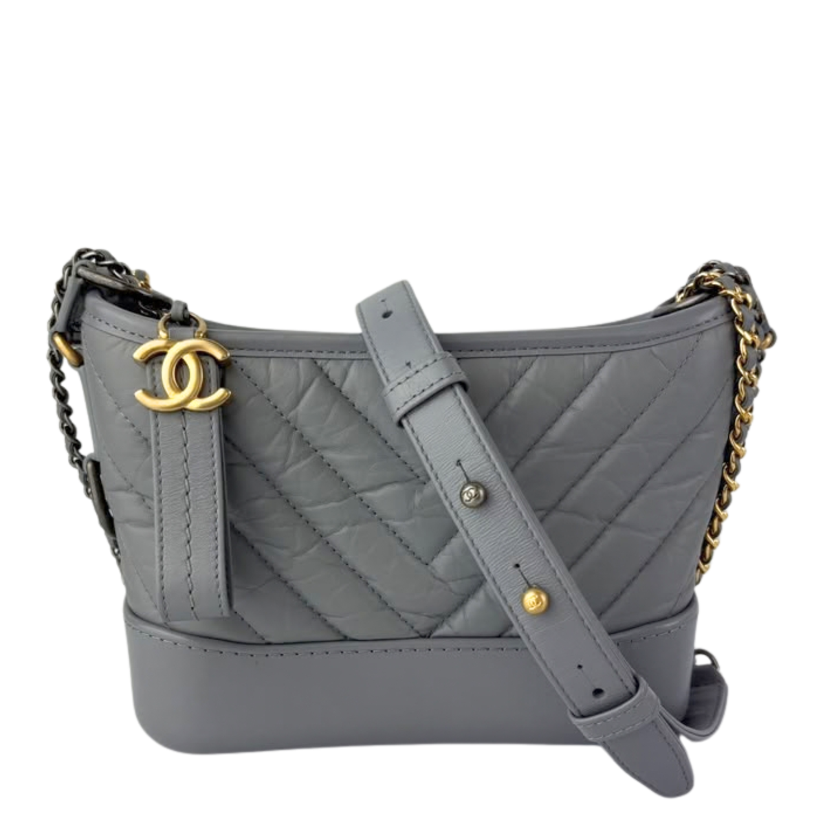 A91810 Small Gabrielle Hobo in Light Grey Quilted Calfskin