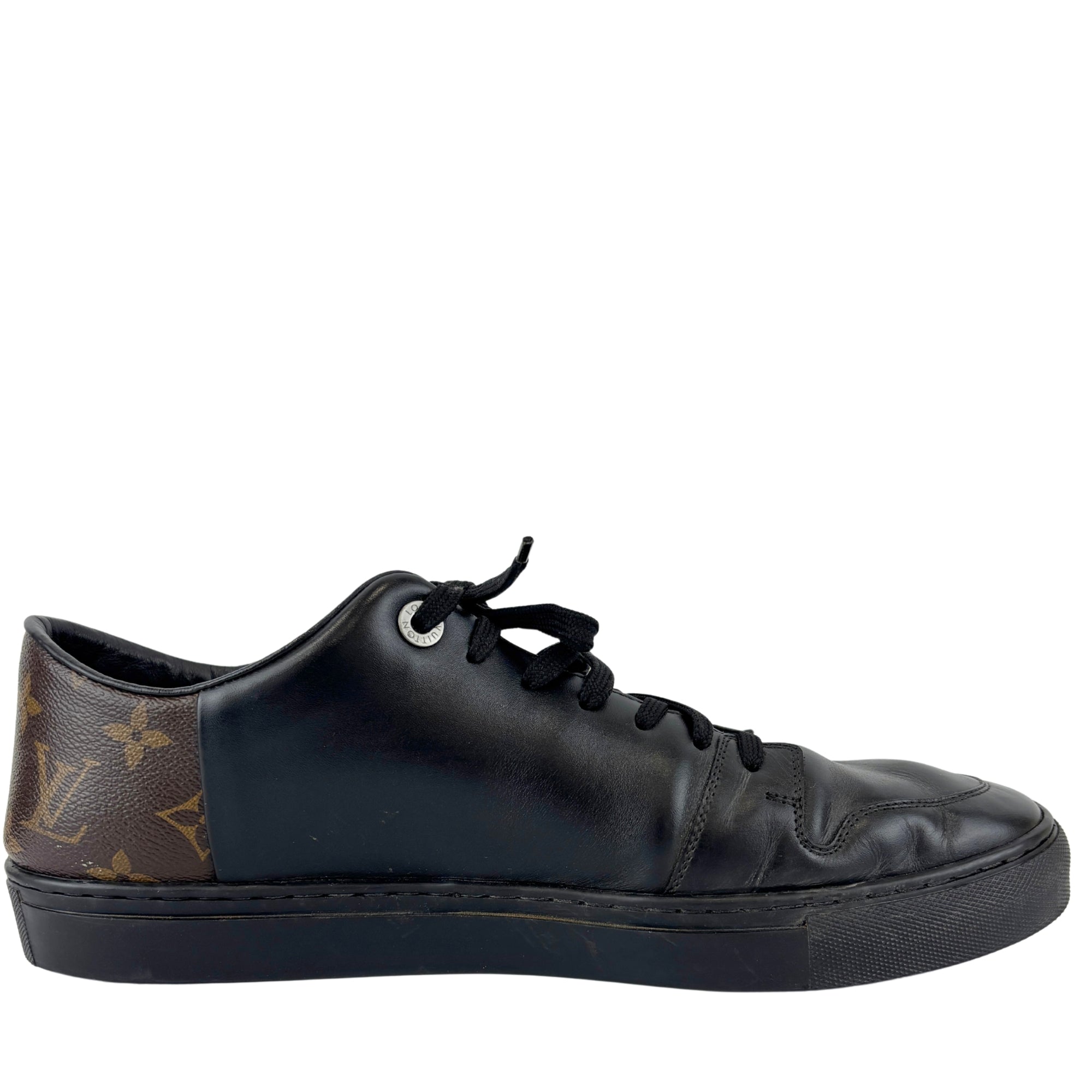 Brown Monogram Canvas & Black Leather Low Top Sneakers Size 9
