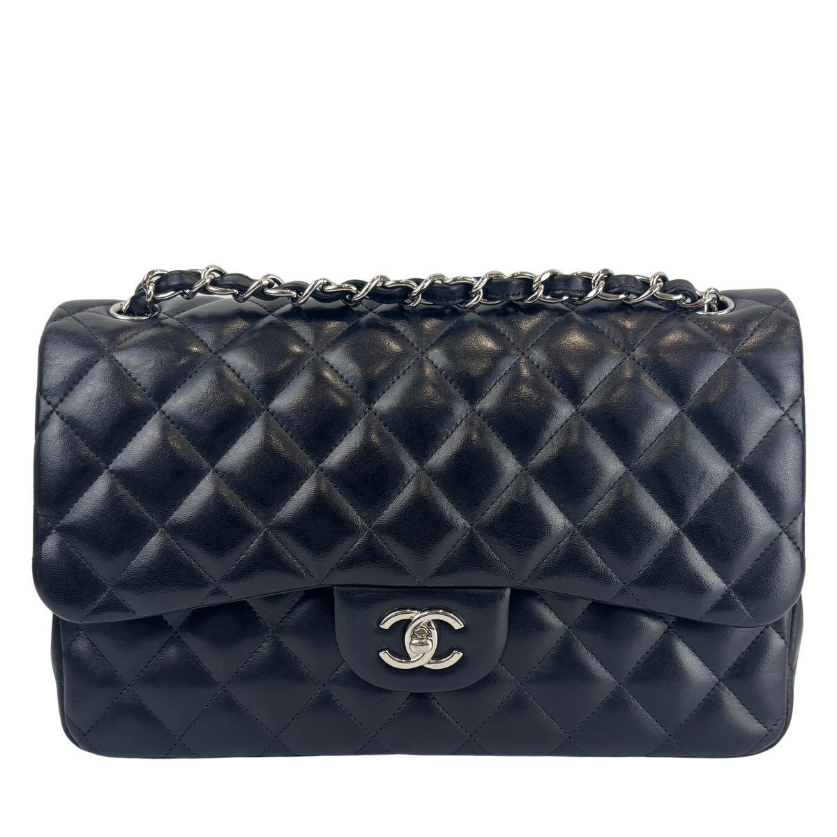 Jumbo Classic Double Flap in Black Lambskin SHW