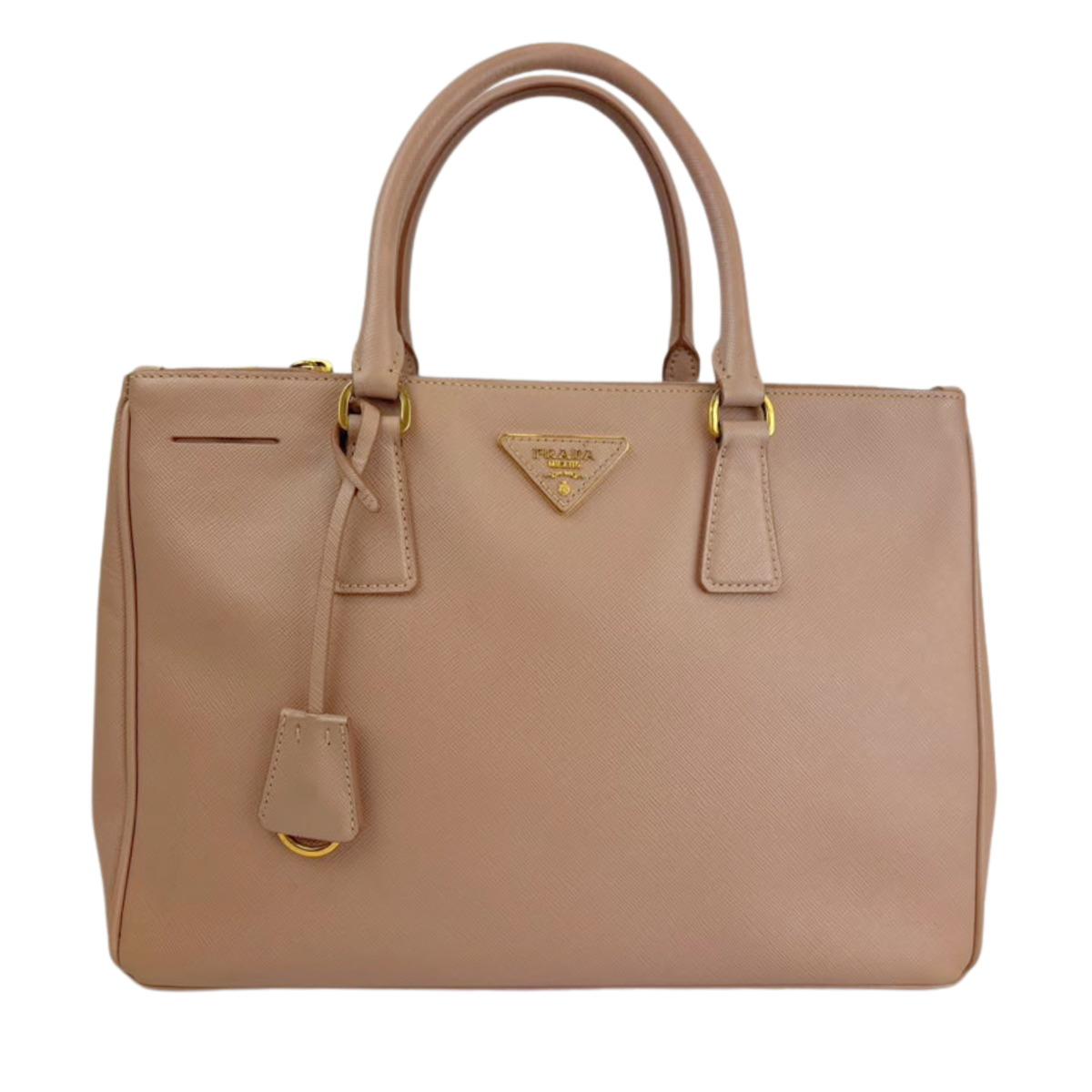 BN2274 Saffiano Lux Galleria Double Zip Tote in Cammeo GHW