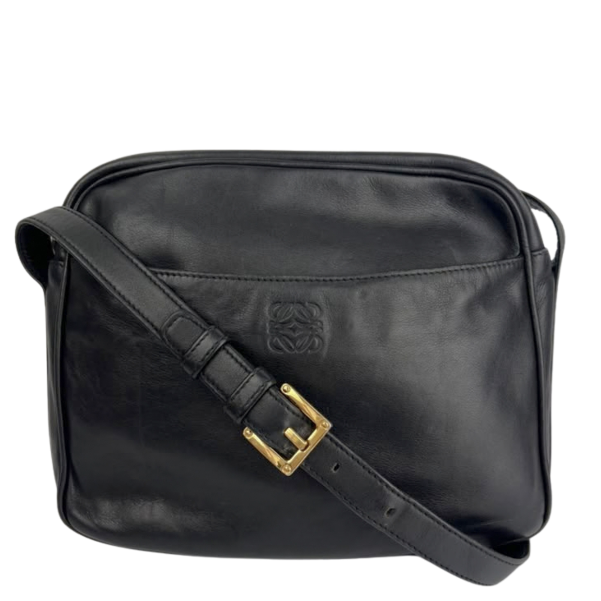 Vintage Black Leather Camera Crossbody Bag