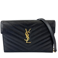 Envelope Chain Wallet in Black Grain de Poudre Embossed Leather