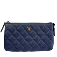Caviar Quilted Cosmetic Zip Pouch in Navy