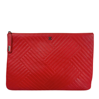 Large O Case Diagonal Quilted Lambskin Clutch in Red