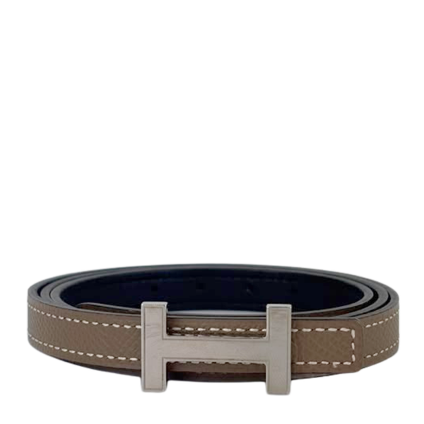13MM Focus Palladium Belt Buckle & Reversible Leather Strap Swift Epsom Noir Etoupe Size 80