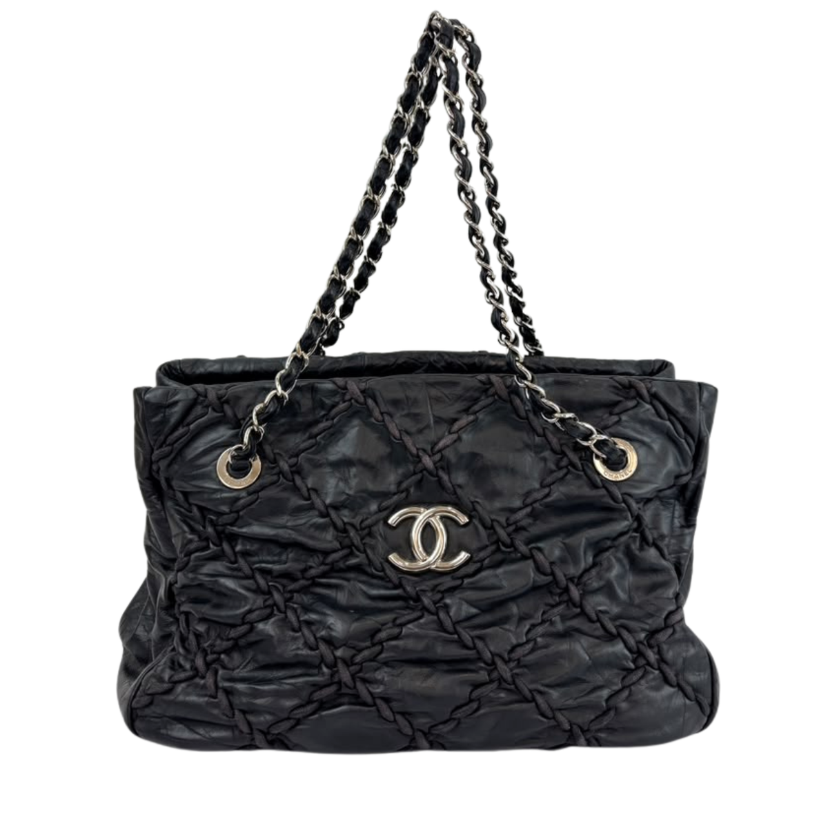 Ultra Stitch Tote in Black Crinkled Calfskin SHW