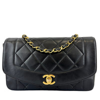 Vintage Small Diana Flap Bag Black Quilted Lambskin 24K GHW