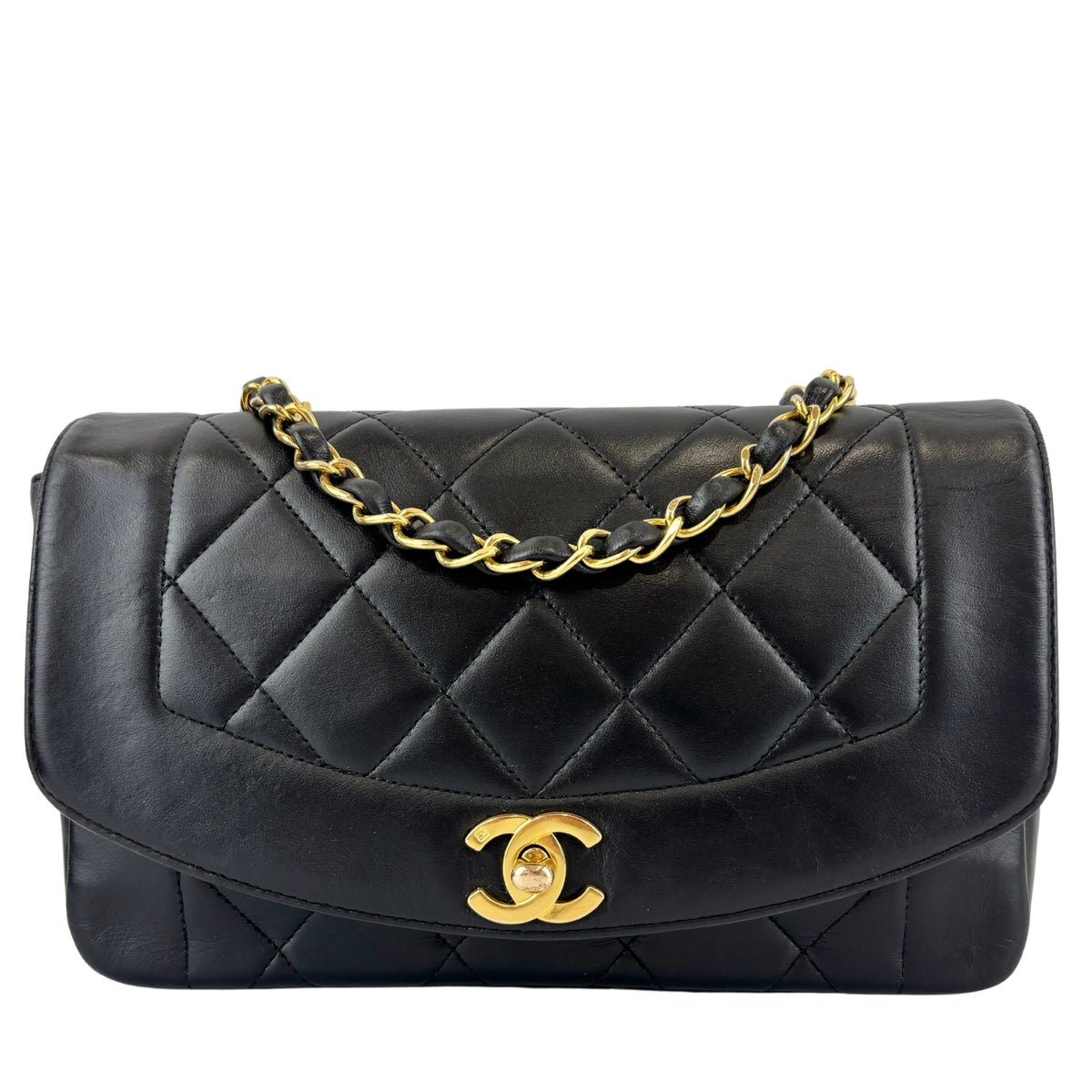 Vintage Small Diana Flap Bag Black Quilted Lambskin 24K GHW