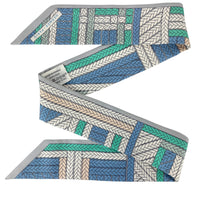 Tresses H Silk Twilly in Bleu Jean/ Gris Perle/ Vert