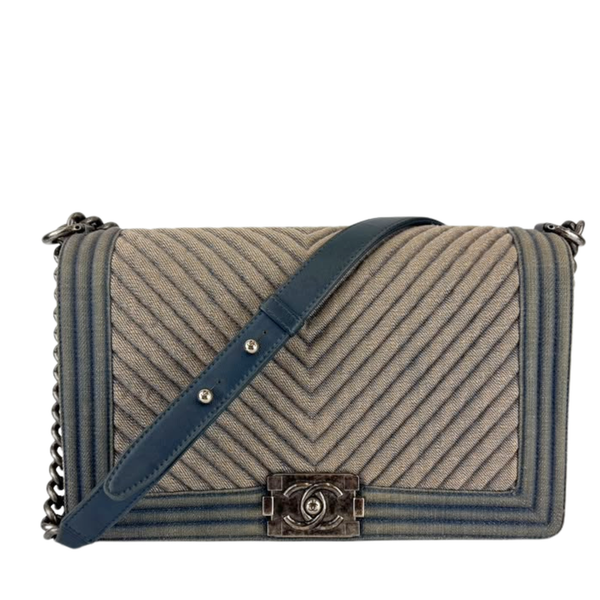 New Medium Boy Flap Chevron Denim