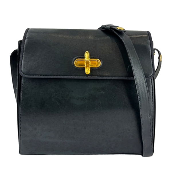Vintage Dark Green Leather Shoulder Bag with Shoe Clasp