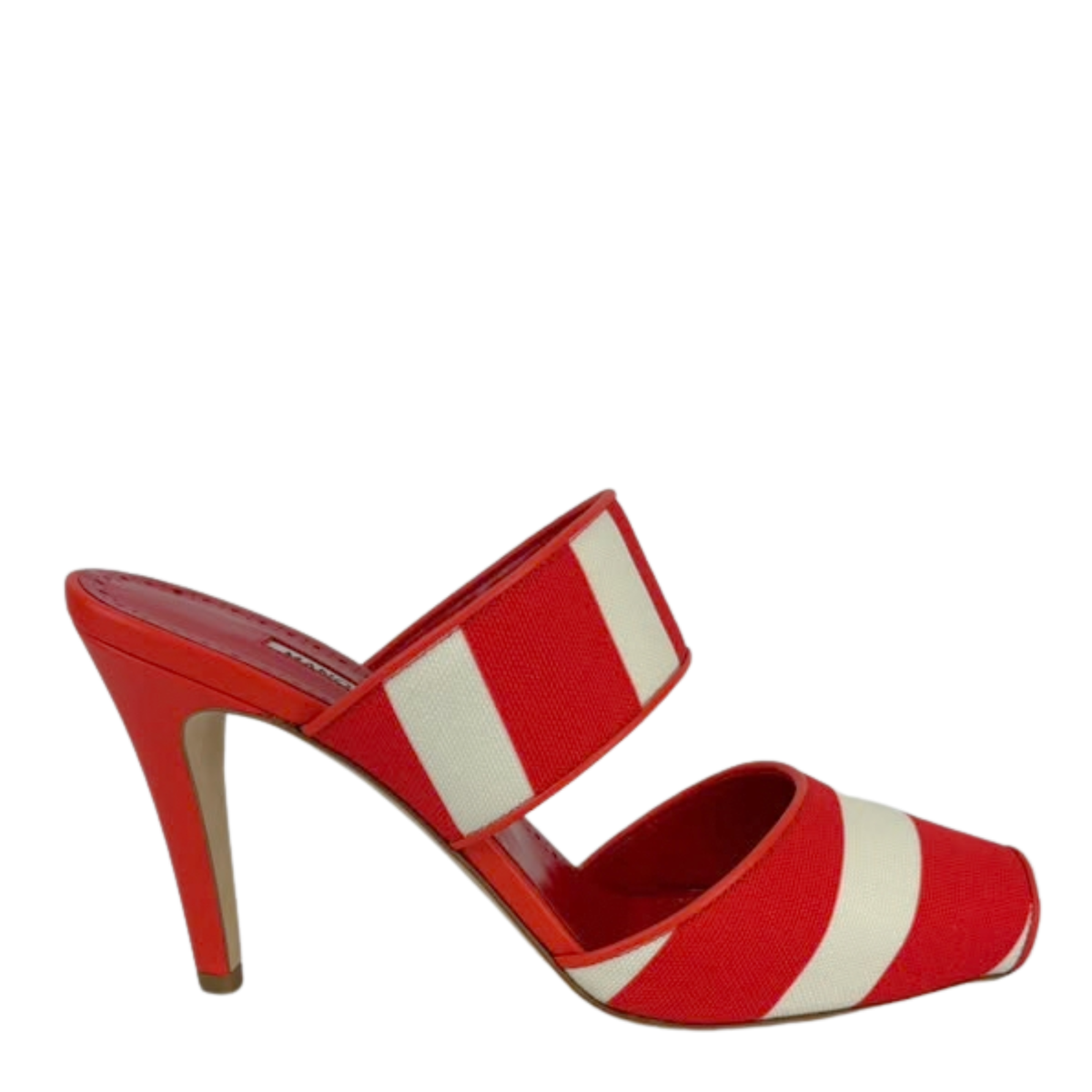 Red and White Striped Cotton Strap Mules Size 39