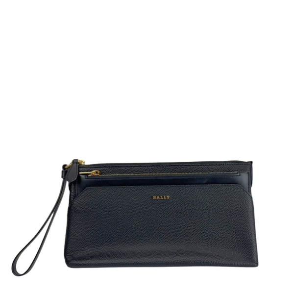 Black Grained Leather 2-in-1 Wristlet Pouch