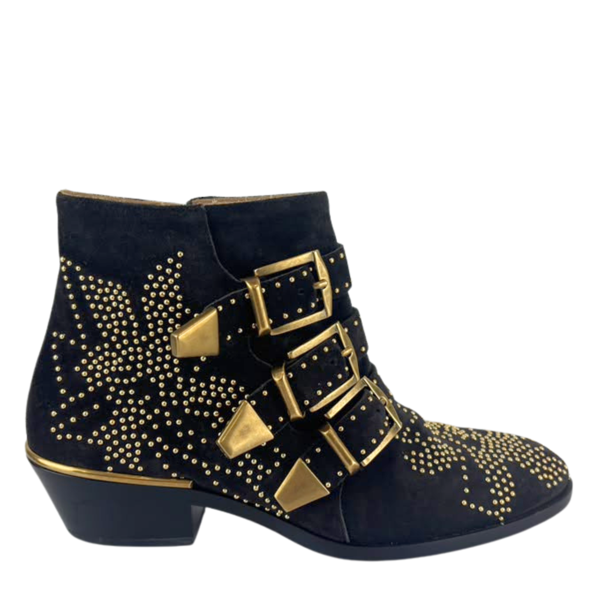 Susanna Gold Studded Leather Ankle Boots in Dark Brown Suede Size 34