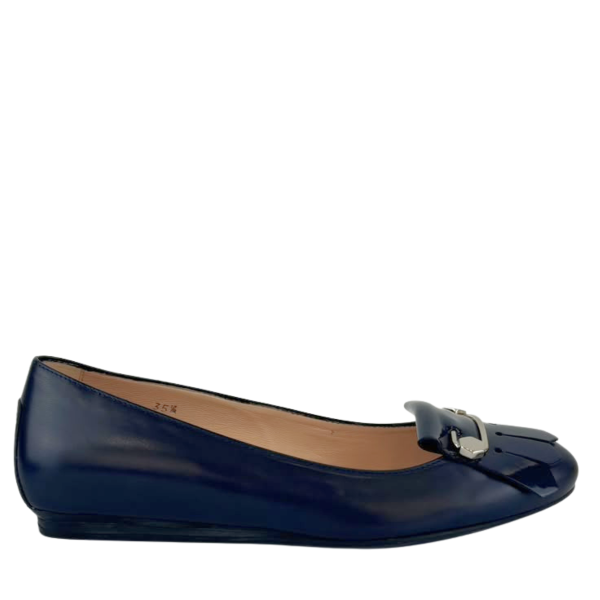 Ballerina Navy Blue Leather/Patent Fringe Detail Size 35.5
