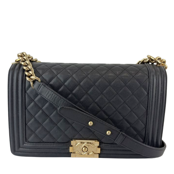 New Medium Boy Caviar in Dark Grey GHW