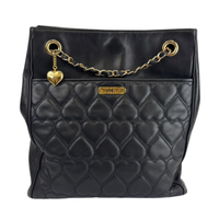 1990s Vintage Black Heart Quilted Lambskin Tote with Gold Chain Straps