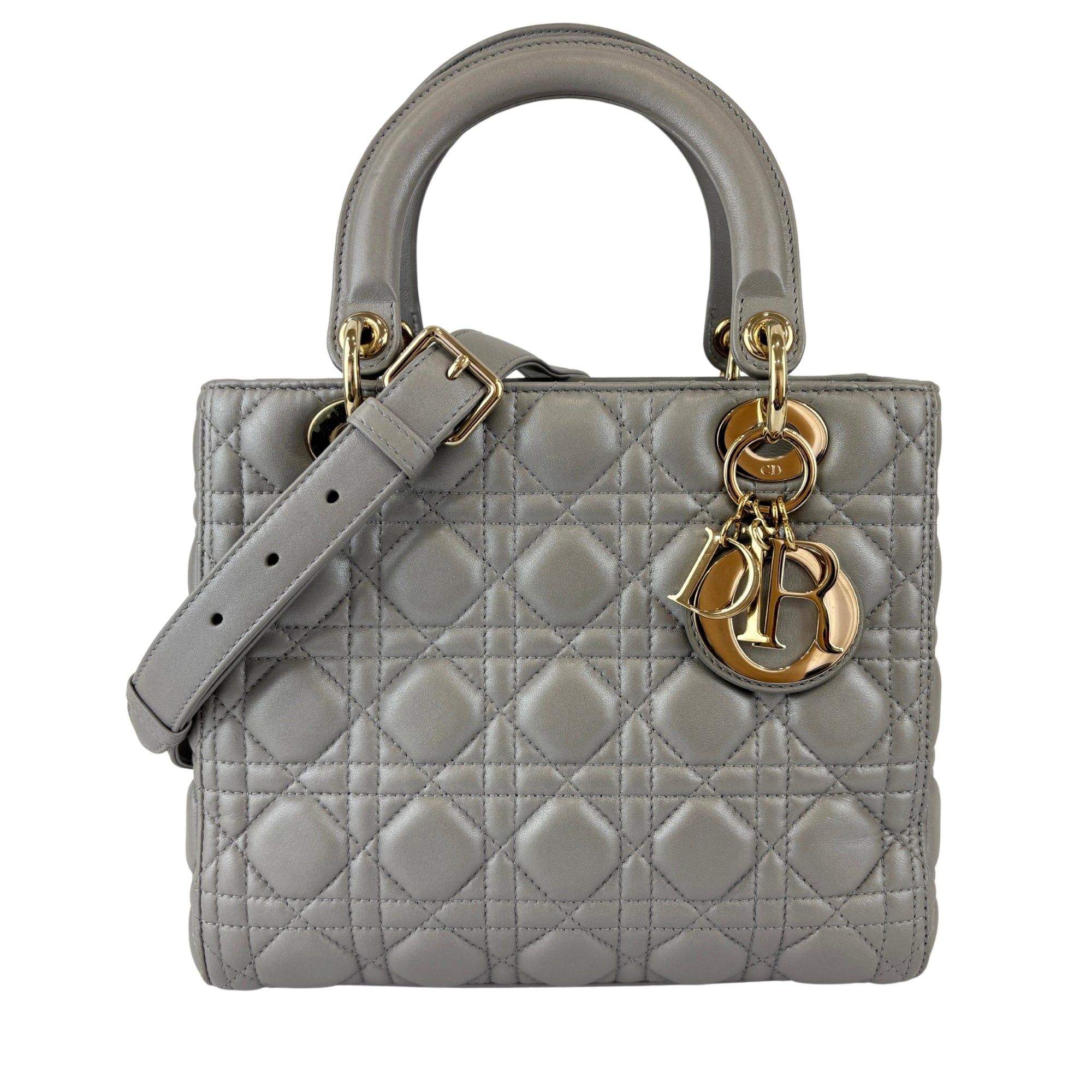 Lady Dior Medium Metallic Silver Lambskin GHW