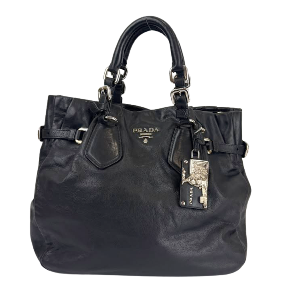 BN1568 Black Soft Calf Leather With Train Station Luggage Tag