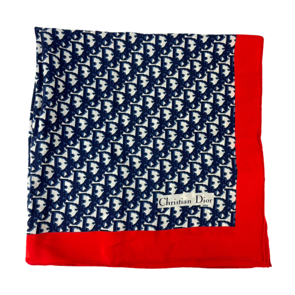 Vintage Oblique Square Silk Scarf Navy/Red
