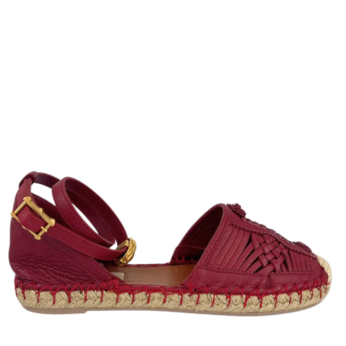 Woven Leather Scarab Beetle Accent Espadrille Size 36